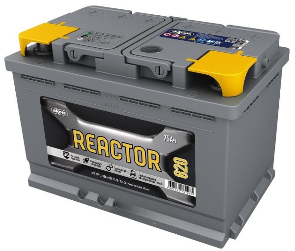 Батарея аккумуляторная REACTOR 4607034730116 75А/ч 820А прямая полярн. стандартные (Европа) клеммы
